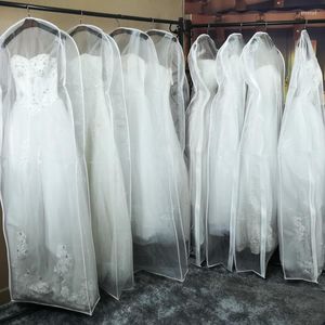 Clothing Storage & Wardrobe Double-Sided Transparent Tulle/Voile Wedding Bridal Dress Dust Cover With Zipper For Home Gown Bag B018