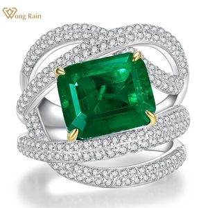 Кольца-пасьянсы Wong Rain Luxury Vintage 925 Sterling Silver 5CT Created Emerald Gemstone Party Ring For Women Fine Jewelry Wholesale 221024