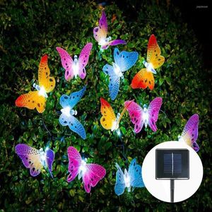 Saiten Solar Power LED String Lichter 12/20 Mehrfarbige Glasfaser Schmetterling Dekorativ für Home Patio Garten Weihnachtsbaum