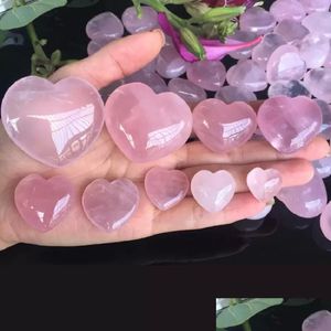 Искусство и ремесла 2022 натуральный розовый кварц в форме сердца розовый кристалл резной пальмовый декор любовь исцеляющий драгоценный камень любовник подарок каменные сердца G Dhwhm