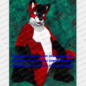 Traje de Mascote de Lobo Peludo de Pêlo Vermelho Branco Longo Fox Husky Dog Fursuit Roupa de Personagem de Desenho Animado Adulto Terno Terno de Presente de Festival Noturno de Graduação zx1308