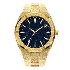 Наручные часы Высокое качество Мужская мода Frosted Star Dust Часы из нержавеющей стали 18-каратного золота Кварцевые аналоговые наручные для 221025