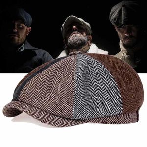 Beanie/Totenkopfkappen Neue achteckige Tweed-Mütze für Herren und Damen Unisex Herbst- und Winter-Retro-Flachhut T221020