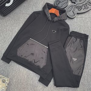 Men's sportswear tracksuits streetwear pantsuit designer hoodie pra sweatshirt composite fabric suit metal inverted triangle label decorative thick hoodie pants