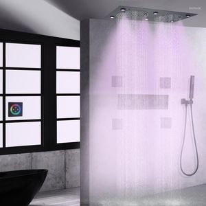 Banyo Duş Seti Mat Siyah Tepe Termostatik Yağış musluğu Renkli LED Işık Elde Head Set