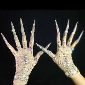 Luvas sem dedos luxuosas strassm pérolas e unhas unhas luvas femininas moda drag queen time boatclue stage performance acessórios l221020
