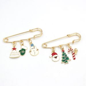 Wholesale Christmas Brooch Gift Gold Plated Xmas Tree Gloves Snowflake Santa Pins Brooches Safety Pin Women Acceorries Trendy