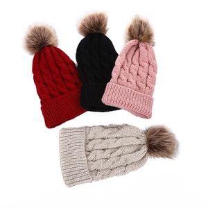 Ebeveyn-Çocuk Örgü Beanie Şapkalar Kış moda Örgü Şapka İçin Kürk Pompom Yetişkin Çocuklar Sıcak Tığ bükülme Desen Kapakları M4220