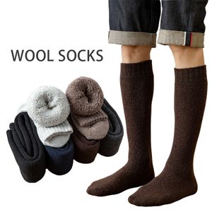 Men's Socks Winter Knee Wool Long Thick Warm Harajuku Retro Compression High Male Sock 3 Pair 221027