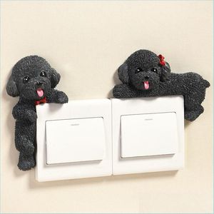 Adesivos de troca 3d francês bldog teddy resin switch adesivo acessórios de parede de parede decoração quarto decoração infantil cão pôster onoff ornament dhvvf