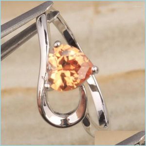 Alyans Alyans Tantalize Kalp Turuncu Şampanya Morganite Zirkon Gems Sier Kaplama Argent Mücevher Yüzüğü Boyutu 6/7 8 9 DHD7S