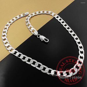 Zincirler 925 STERLING Gümüş 20/24/26 inç 10mm 12mm Düz Sideways Zincir Kolye Kadınlar Moda Moda Düğün Partisi Cazibesi Takı