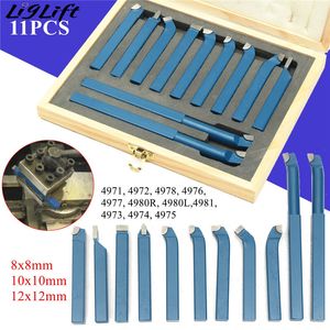 11PCS Metal Carbide Tip Cutting Turning Boring Bit Mini Metal Lathe Tool Set Carbide for Metal Working Lathe Thread 8/10/12mm