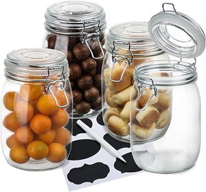 Gıda Koruyucular Jars 34oz Hava geçirmez Can Belediye Kavanozları Kahve Şeker unu veya Tatlıları Depolamak İçin Mükemmel Mükemmel Kıkırdayan Kauçuk Conta ve Klipsi Kipi