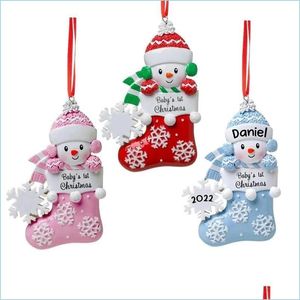 Weihnachtsdekorationen Baby First Christmas Ornament Ornamente mit Snowbaby Schneeflocke Baum Drop Lieferung 2022 Hausgarten Festlich Pa Dhn4X