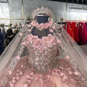 Блестящие платья Quinceanera с оберткой 3D цветочные аппликации сладкое 16 платья блеск принцесса подростковые девочки Vestidos de 15 Anos