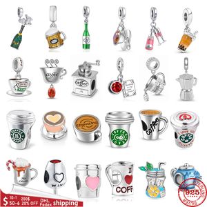 Charms 925 Sterling Sier Kahve Kırmızı Şarap Cam Makinesi Şampanya Charm Boncuk Fit Orijinal Kolye Bilezik Kadınlar İçin DIY Takı Daml Smt4r