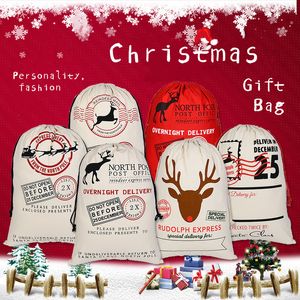 Stock Christmas Santa Sacks Canvas Cotton Bags большой органический тяжелый подарочный пакет для шнурки Персонализированная фестивальная вечеринка Рождество