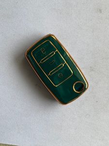Крышка крышки Flip Key Case Tpu крышка оболочки для виртации VW Volkswagen Skoda Polo Golf Green Gold