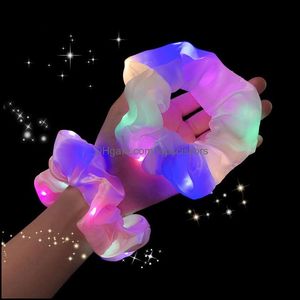 Hair Accessories Led Luminous Hair Bands Scrunchies Women Girls Headwear Rope Simple Wrist Band Rings Rubber Accessories 20Pcs Drop Dhrb4