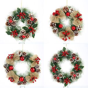 Designer Christmas Garland Door Decoração de decoração Rine agulha Pine Red Ball Flower Wreath Ornamentos de festas de festa por atacado