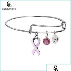 Браслет с раком молочной железы Рак розовой лента кристаллический шарм проволочный браслет браслет, приготовленная с любовными браслетами, регулируемые украшения подарки BD OTQM8