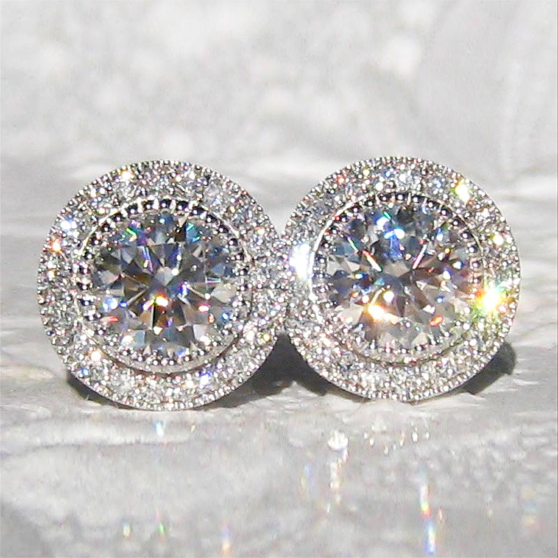 Luxury Cubic Zirconia Stud Earrings for Women Men 18K Real Gold Silver Plated Sparkling CZ Crystal Earrings Designer Simulated Diamond Round Earrings Party Jewelry