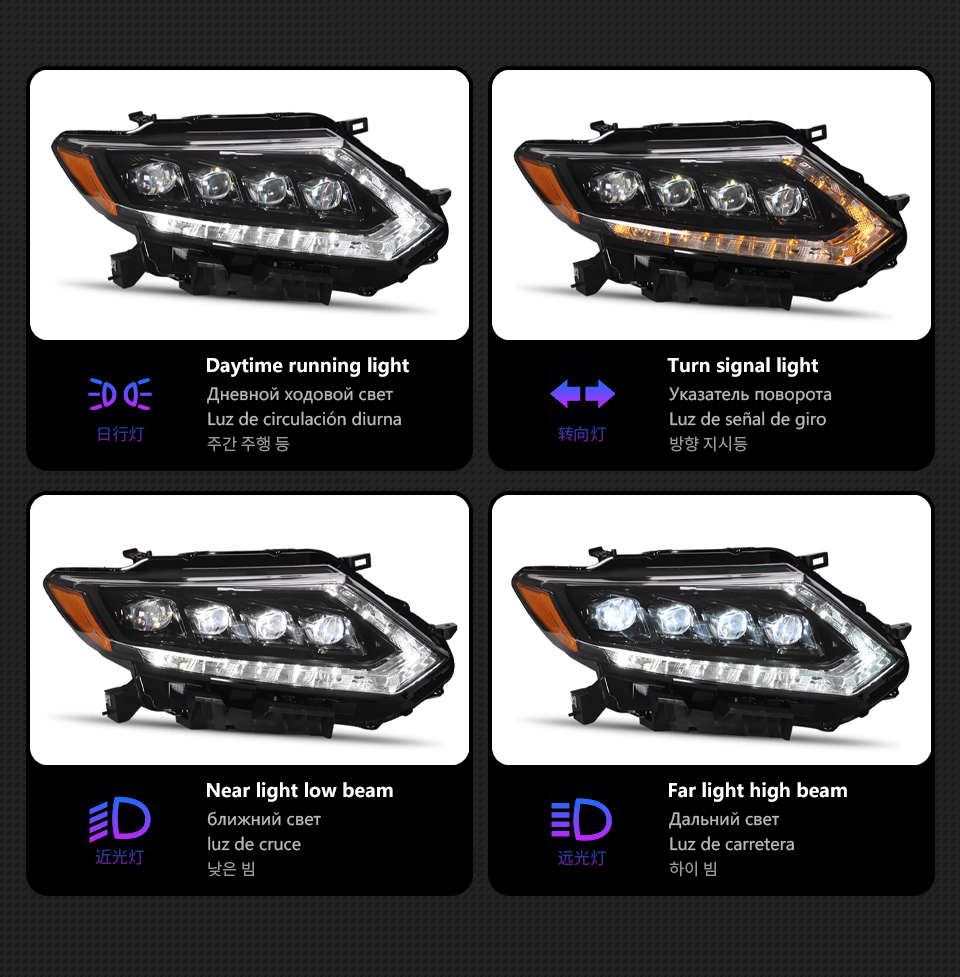 Car Head Light Assembly for Nissan X-trail Headlights 2014 Rouge LED Headlight Orignal Design DRL Hid Option Beam Lights