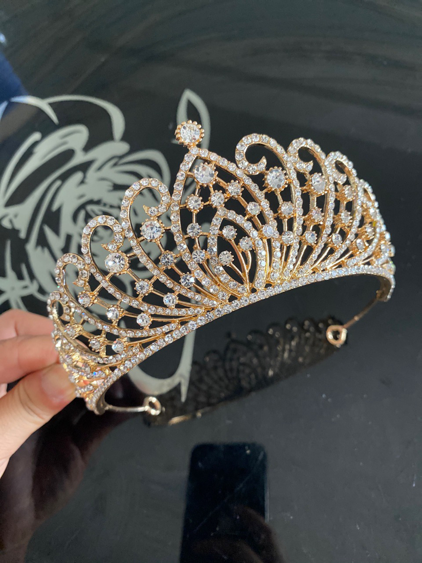 Gold Silver Crown Sparkling Shine Wedding Hair Accessories Rehinestones Pearls Bridal Crowns Bridal Hair Accessories for Women for African Black Women FG012