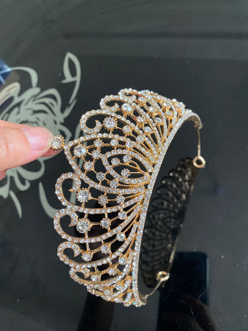 Gold Silver Crown Sparkling Shine Wedding Hair Accessories Rehinestones Pearls Bridal Crowns Bridal Hair Accessories for Women for African Black Women FG012