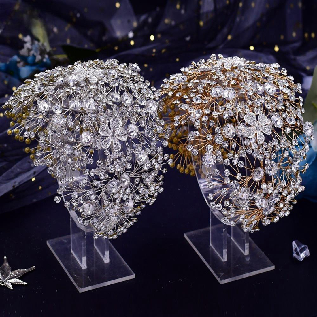 Gold Silver Crown Sparkling Shine Wedding Hair Accessories Rehinestones Pearls Bridal Crowns Bridal Hair Accessories for Women for African Black Women FG016
