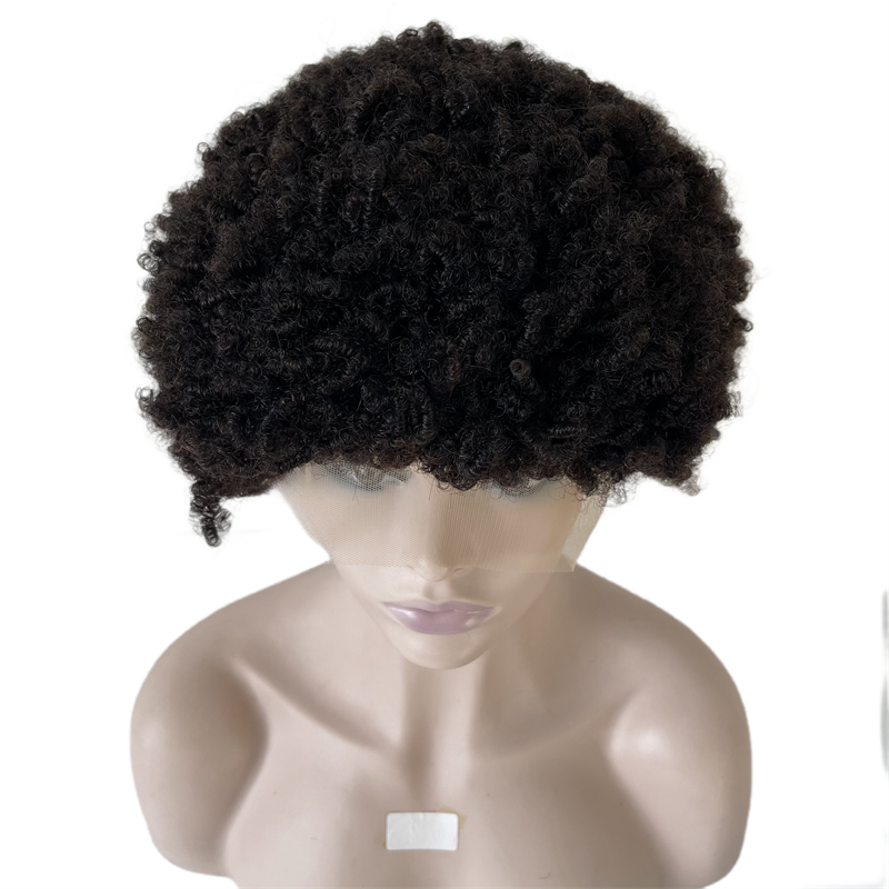 12 Inches 6mm Kinky Curly European Virgin Human Hair Pieces Natural Black Color Full Lace Wigs for Black Woman