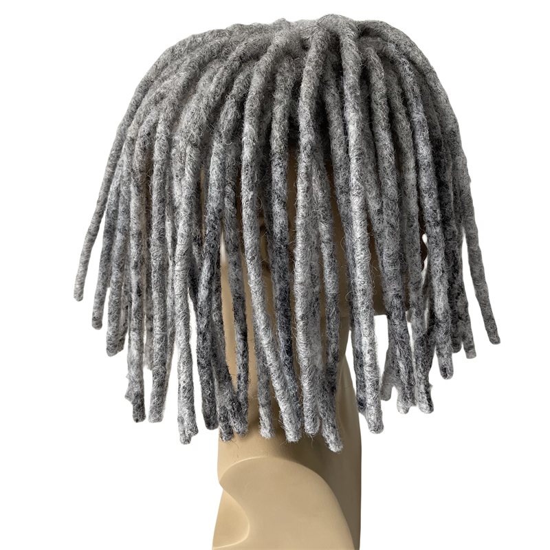 European Virgin Human Hair Replacement #1b80 Grey Color 10 inches Dreadlocks Toupee 8x10 Full Lace Unit for Black Men