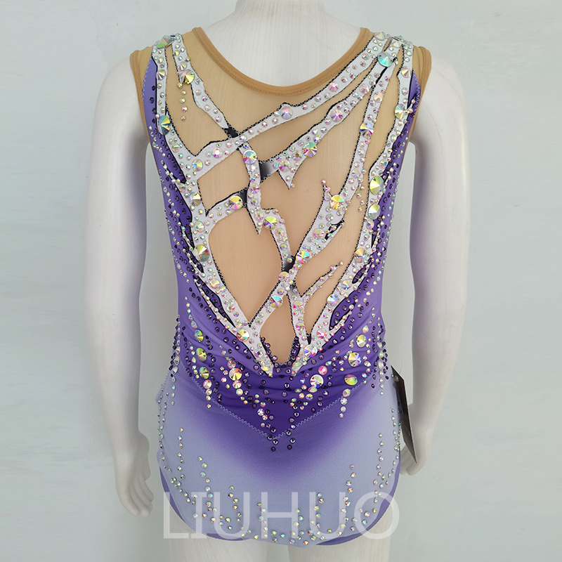 LIUHUO Customize Colors Rhythmic Gymnastics Leotards Girls Women Competition Artistics Gymnastics Performance Wear Crystals Quality Stretchy Purple Gradient