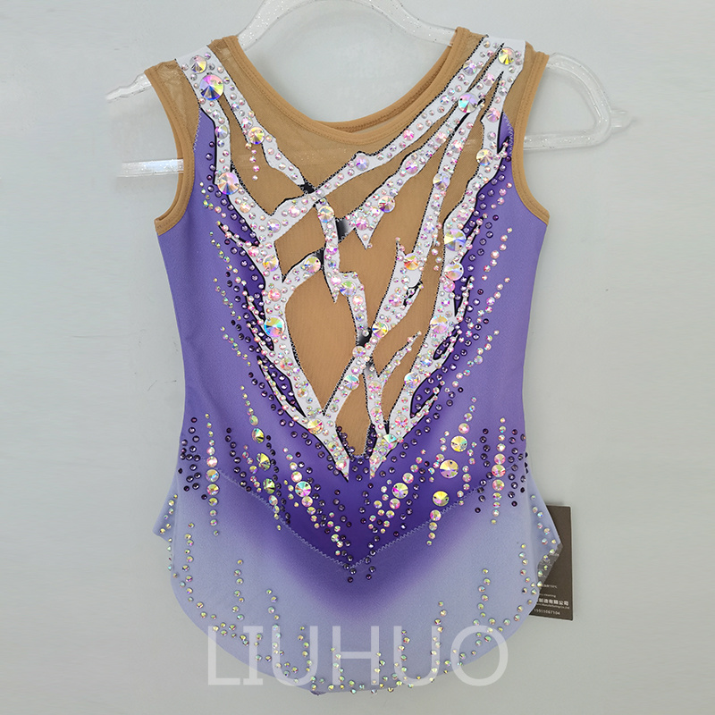 LIUHUO Customize Colors Rhythmic Gymnastics Leotards Girls Women Competition Artistics Gymnastics Performance Wear Crystals Quality Stretchy Purple Gradient