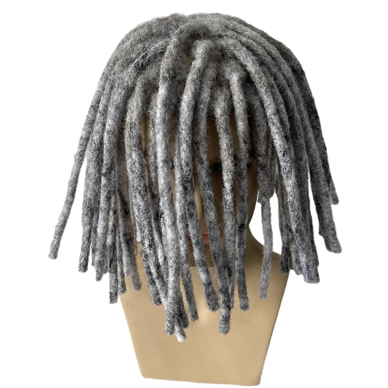 European Virgin Human Hair Replacement #1b80 Grey Color 10 inches Dreadlocks Toupee 8x10 Full Lace Unit for Black Men