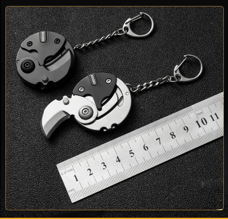 Hooks Rails Stainless steel Coin-Shape Mini EDC Tool Folding Pocket Keychain Knife with Hanging Chain for Camping Outdoor Survival