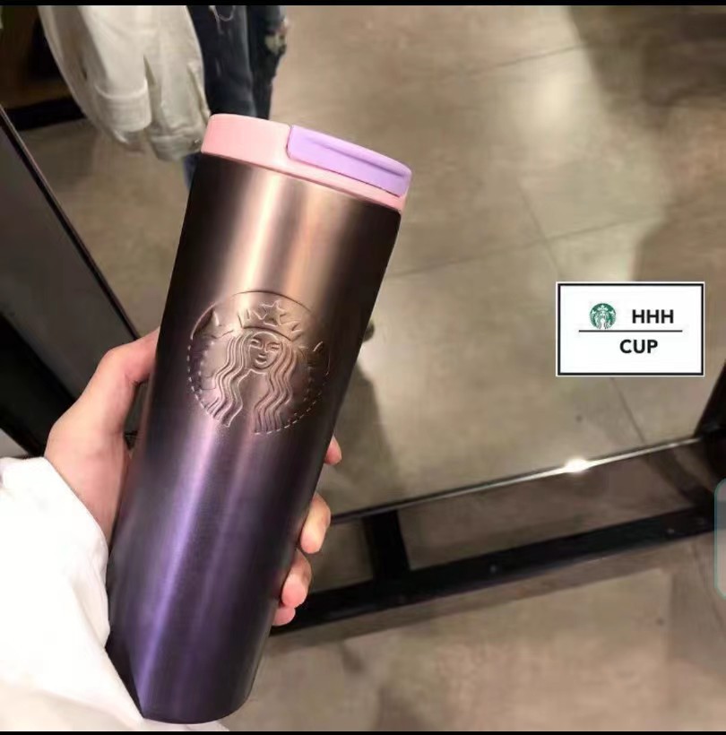 Copos de café copo de água portátil 304 aço inoxidável que acompanha copo de carro copo de café palha deusa gradiente copo 401-500ml