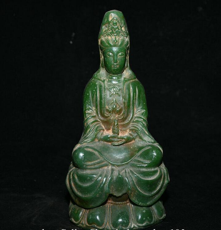 Dekoratif nesneler figürinler eski Çin yeşil yeşim oyma kwanyin guan yin tanrıça heykel heykel 230812