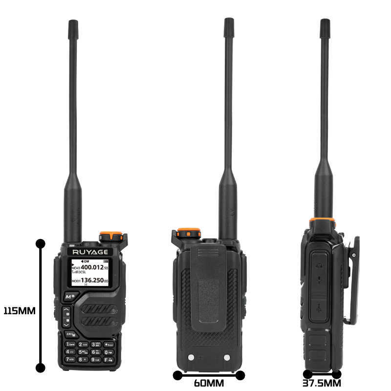 RUYAGE UV3D Air Band Walkie Talkie Amateur Ham de duas vias estação de rádio UHF VHF 200CH Full Band HT com NOAA Channel AM SatCom G230518