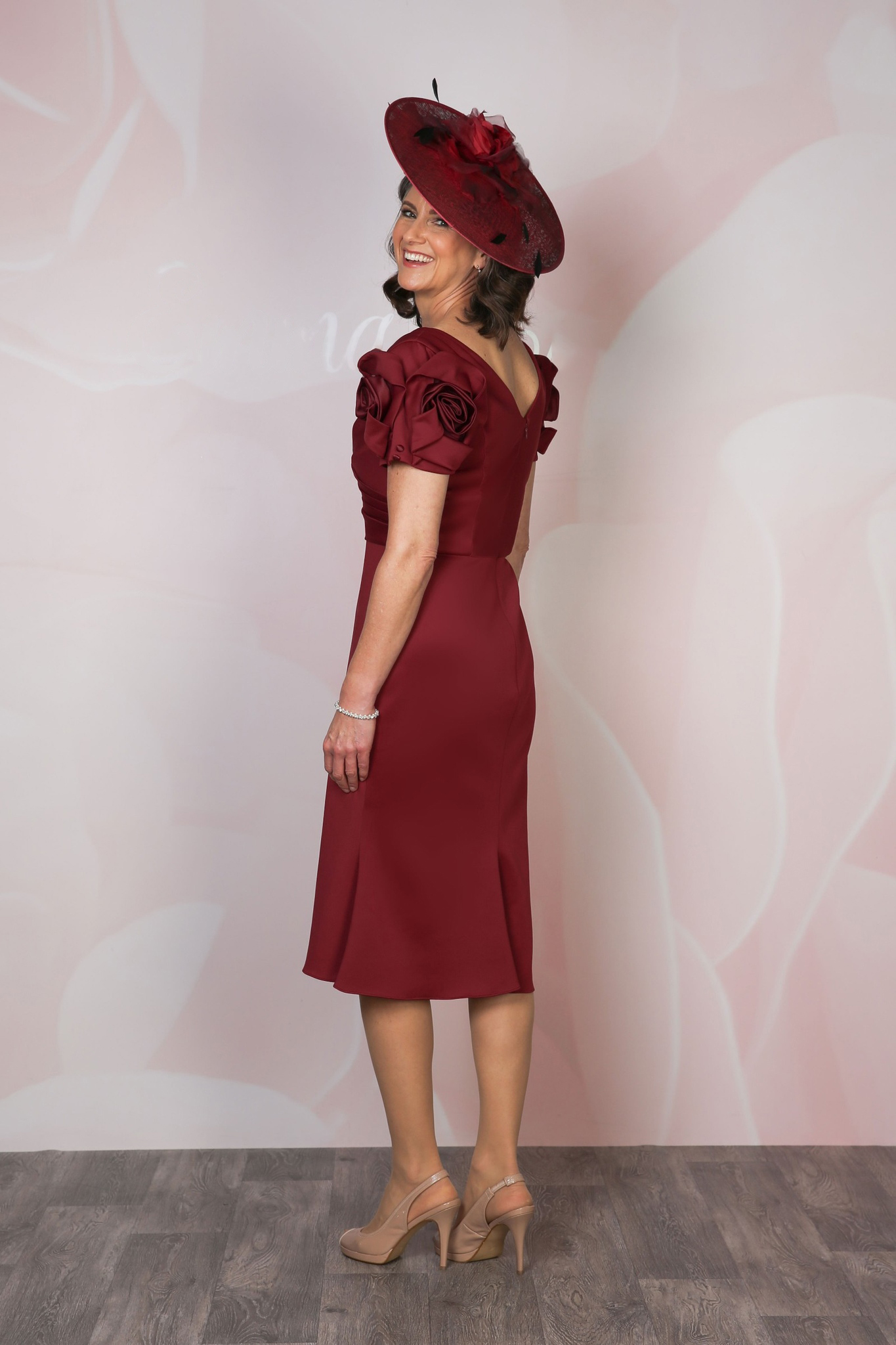 Burgundy Gelin/Damat Elbisenin Annesi 2024 Jersey Gül Diz Uzunluk Fit-N-Flare Filmel Etkinlik Özel Durum Özel Durumu Kokteyl Partisi Giyim Elbise Düğün Konuk Nedime