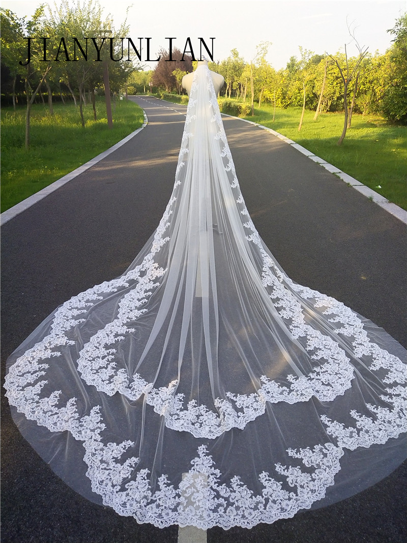 Bridal Veils Cathedral Long Lace Wedding Veil With Comb One Layer High Quality 5 Meters White Ivory Voile Mariage