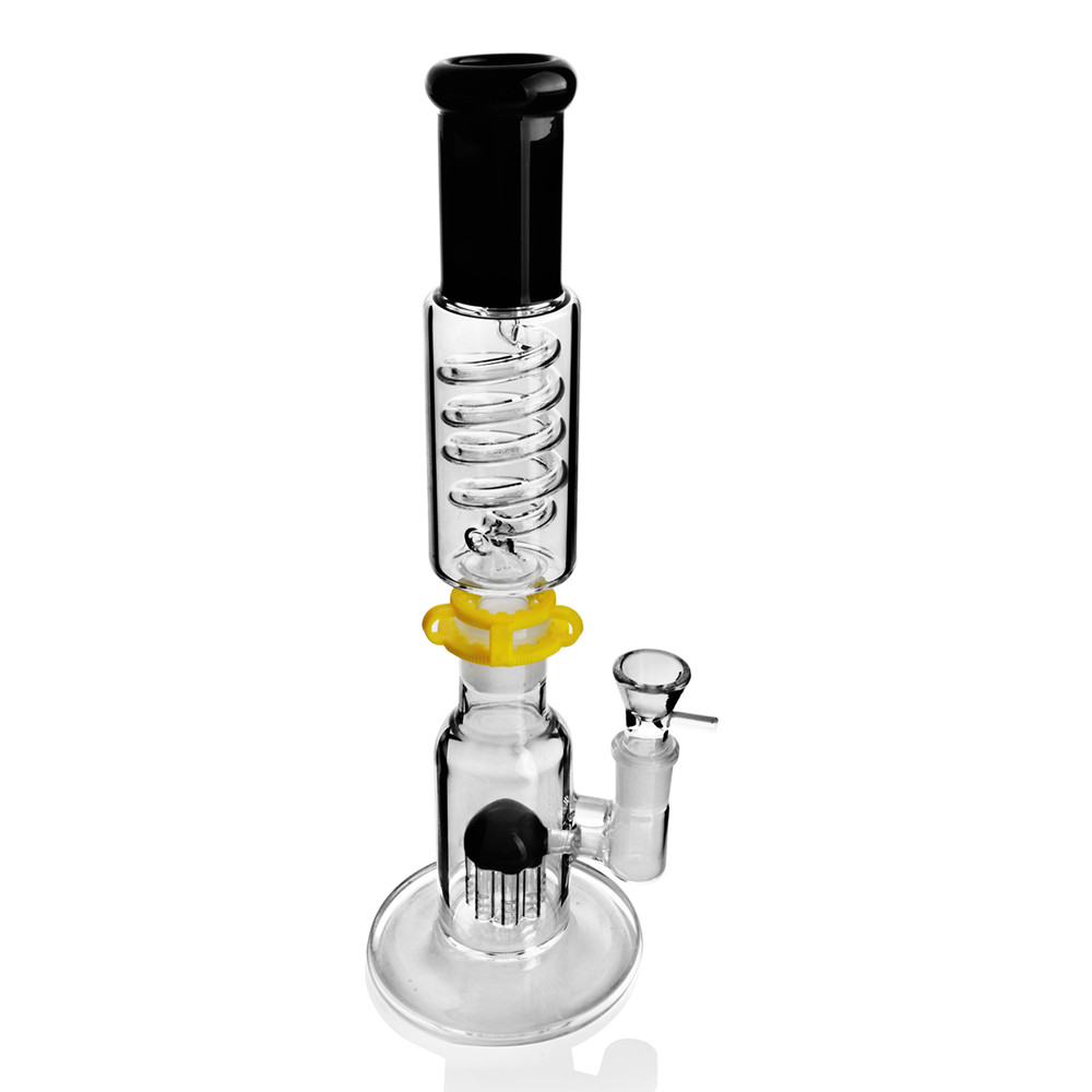 Narguilé en verre épais barboteur avec bras arbre perc recycleur bangs amovible congelable Helix bobine tuyau d'eau avec 18 mm joint refroidi fumer shisha attrape-cendres