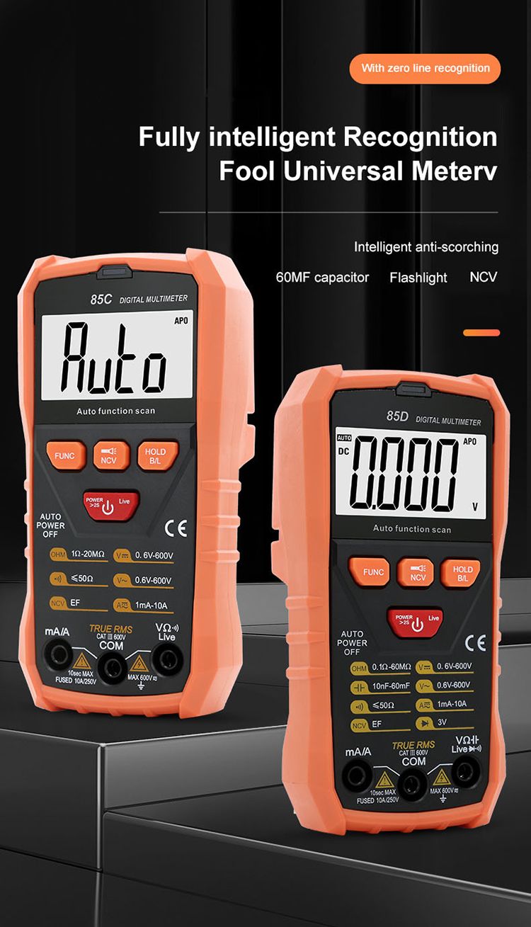 Digital Multimeter Multipurpose 1/2 Digits NCV True RMS 1999 Counts Ruoshui 85C--Victor sub brand