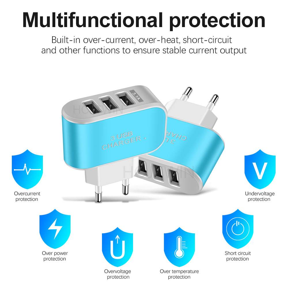 LED 3 ports USB adaptateur de chargeur mural voyage appareil de téléphone portable intelligent 5V 3.1A charge rapide adaptateurs de prise EU US pour iPhone iPad XiaoMi