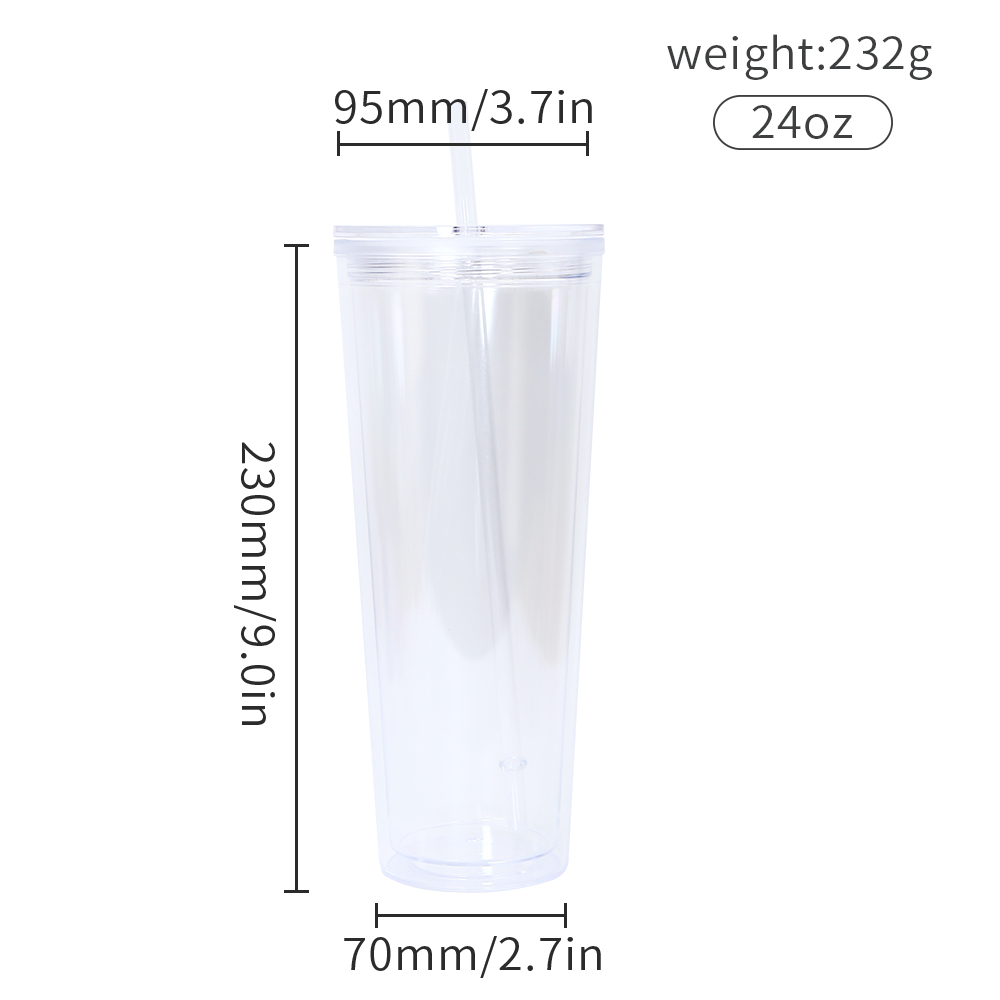 24oz double walled snow globe acrylic tumblers with flat lid straw clear plastic drinking beverage cup with hole to fill glitter