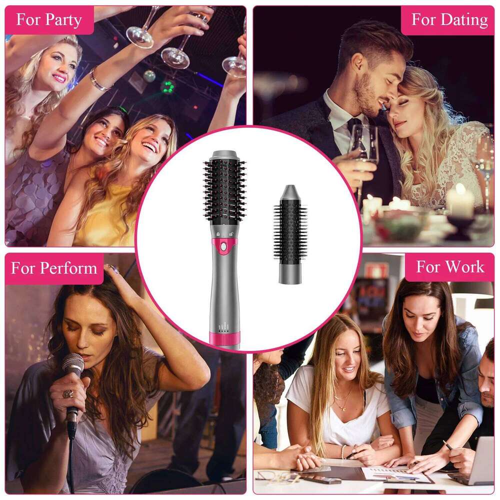 3Th With Interchangeable Head 110V Hair Straightener Curler Comb Brush One Step Styler Volumizer Ion Blow Dryer