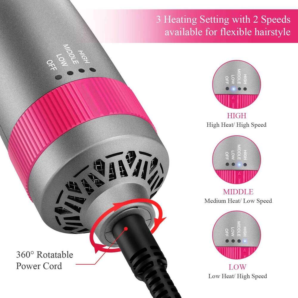 3Th With Interchangeable Head 110V Hair Straightener Curler Comb Brush One Step Styler Volumizer Ion Blow Dryer