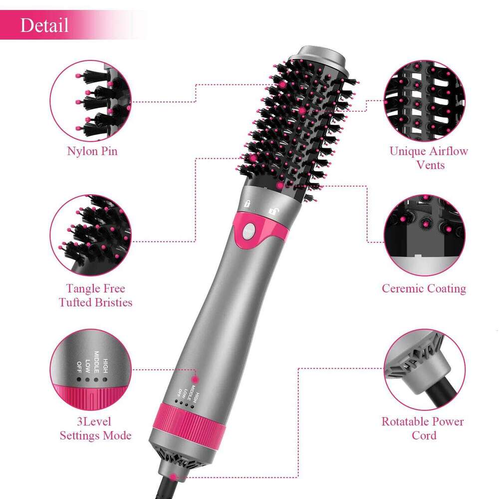 3Th With Interchangeable Head 110V Hair Straightener Curler Comb Brush One Step Styler Volumizer Ion Blow Dryer