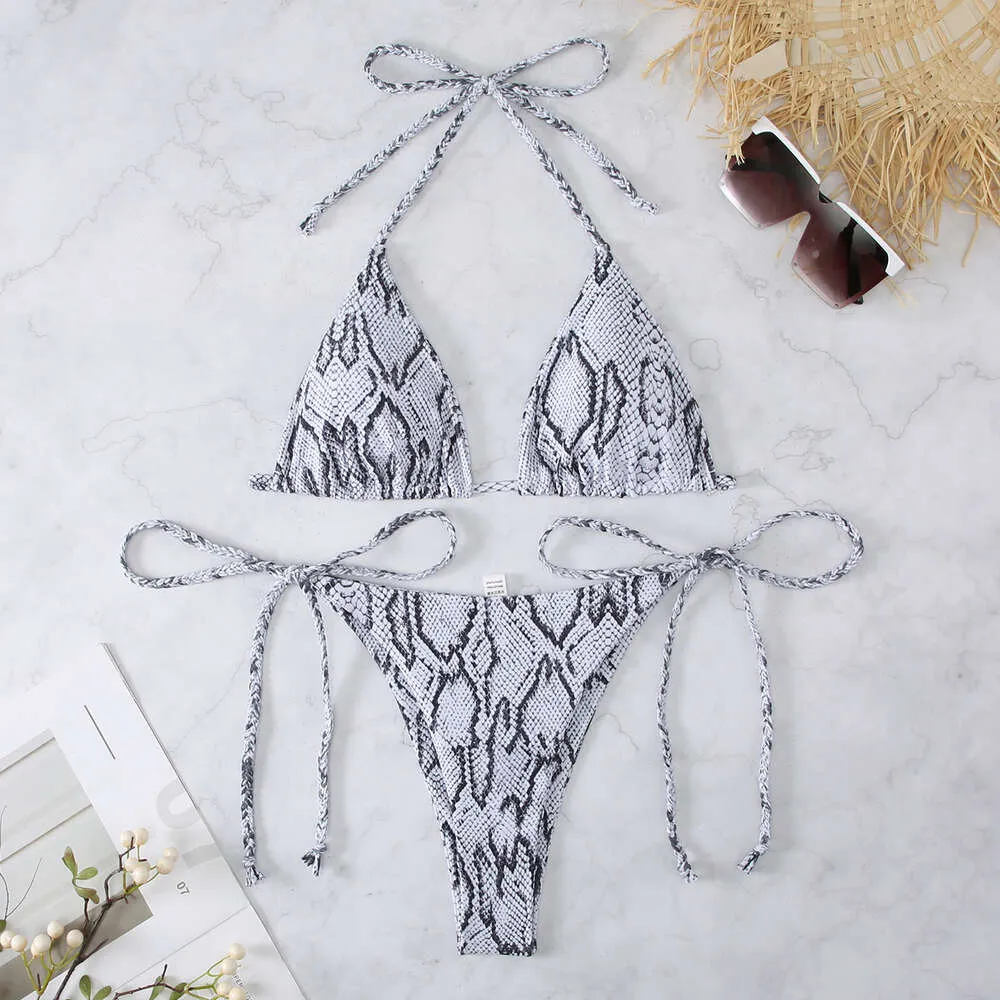Snake Print Micro Bikini Set Back Sexy Brazilian Swimwear For Women